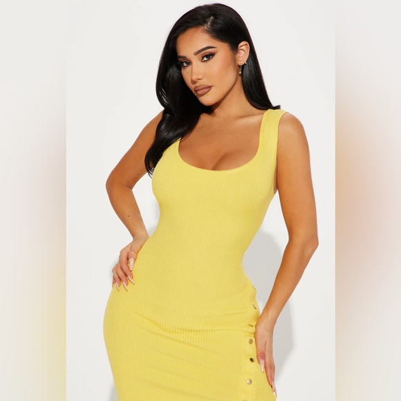 Fashion nova - Miranda Sweater Midi Dress - Yellow - Picture 2 of 8